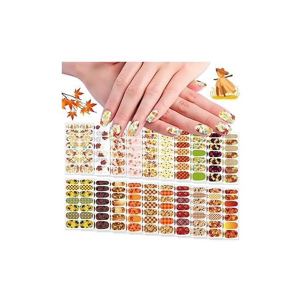 WOKOTO 20 Sheets Christmas Full Cover Nail Polish Stickers Santa Clause Reindeer Snowflakes Strips For Holiday Gel Wraps