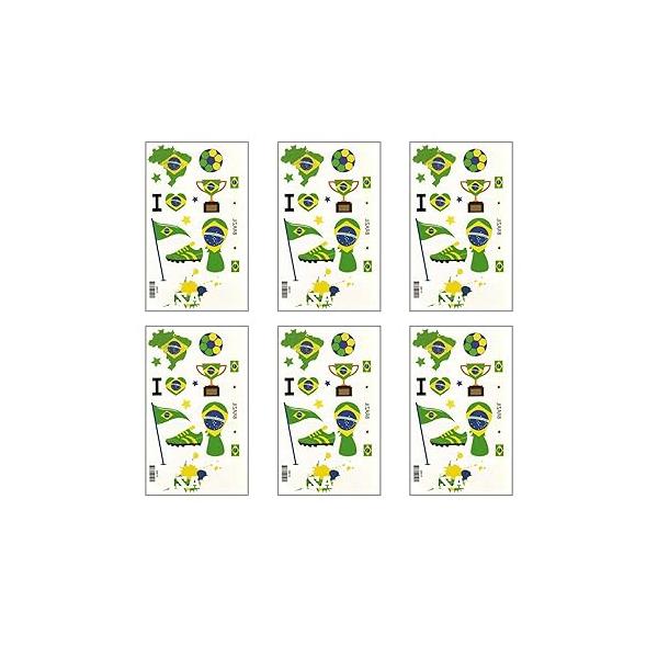 6 Sheets Brazil Flag Temporary Face Tattoos Stickers for Adults And Kids, World Cup Football Match Marathon Games Party