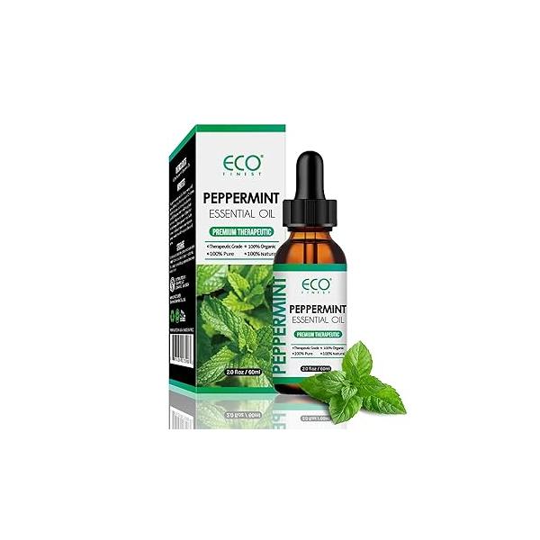 Pure Peppermint Oil with Glass Dropper - 100% Natrual Mint Essential for Hair, Diffuser, Massage & Skin, 2 fl oz