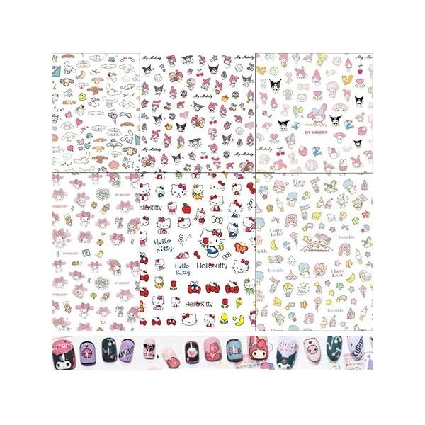 6 Sheets Cute Cartoon Nail Art Stickers Decals 3D Self Adhesive Designer Kawaii Design Fashion Supplies for Women Girls Decorations DIY Manicure (WG6)