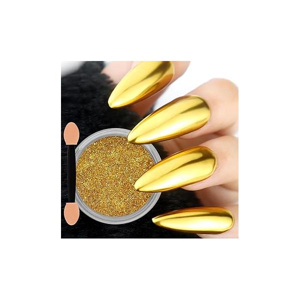 Allstarry Chrome Nail Powder Champagne Gold Metallic Mirror Effect Dust Glitter Glazed Manicure Decoration Reflective Pigment for Gel Polish Art Resin Craft, Festivals