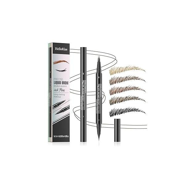 2 Pcs Microblading Eyebrow Pencil for Women, Waterproof Brow Pencil, with Brush, 2-in-1 Dual-Ended Pen Natural Hair-Like Brows (Black 2Pcs)