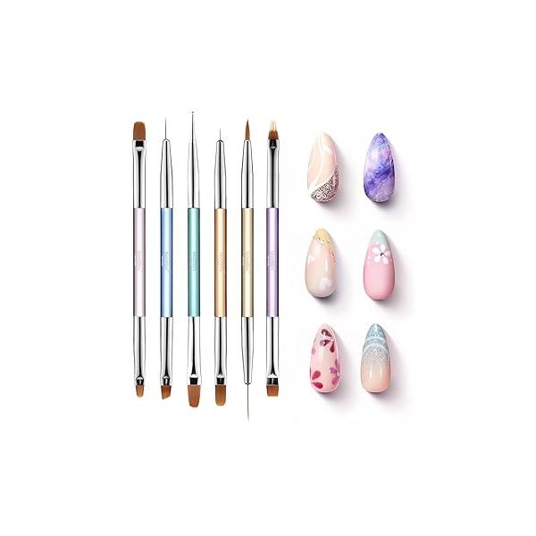 Beetles 3D Nail Art Brushes, Dual-ended Silicone Manicure Tool, Gold Chrome Powder, 15mm Liner Brush, Dotting Tool with Flowers Bowknot Mold, Pearls, for Design Carving Drawing Effect