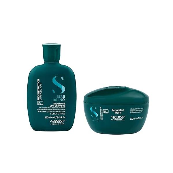 Alfaparf Milano Semi di Lino Reconstruction Reparative Shampoo and Mask Set - Sulfate Free Hair for Damaged Repairs, Reconstructs, Strengthens Adds Shine Softness