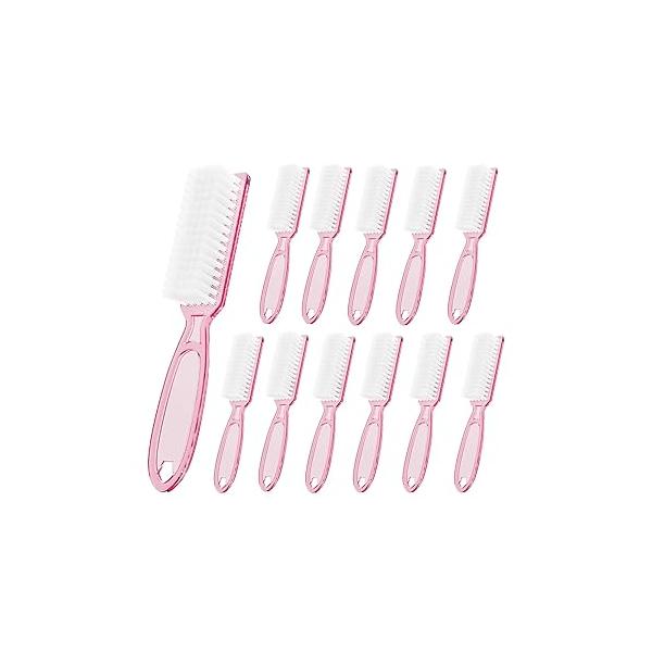 12 Pcs Handle Grip Cleaning Brushes, Hand Fingernail Nail Scrub Manicure Brush Pedicure Brush, Use for Toe and Nails (Clear Pink)