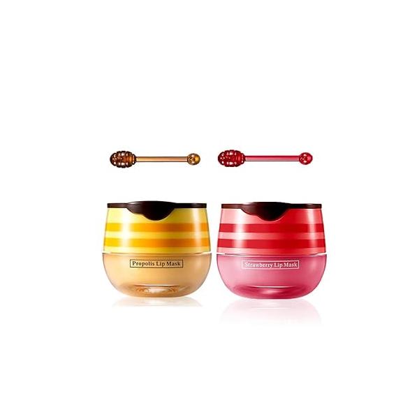 4 Pcs Lip Mask Reduces Lines and Exfoliator, Prevention Dry & Cracked Lip. (Honey Strawberry)