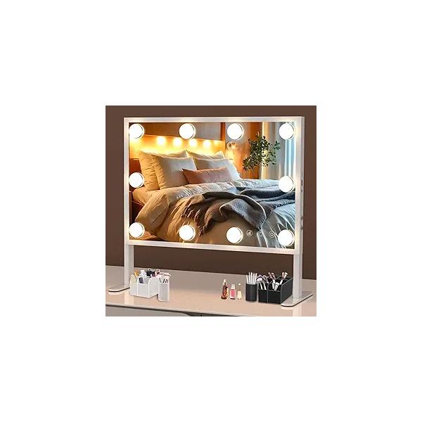BESTOPE PRO Vanity Mirror with Lights, 15.7" x 20.8" Makeup Lights and 3 Color Mode, Brightness & Height Adjustable Hollywood 2 Organizer, USB Charging Port, Women Gifts