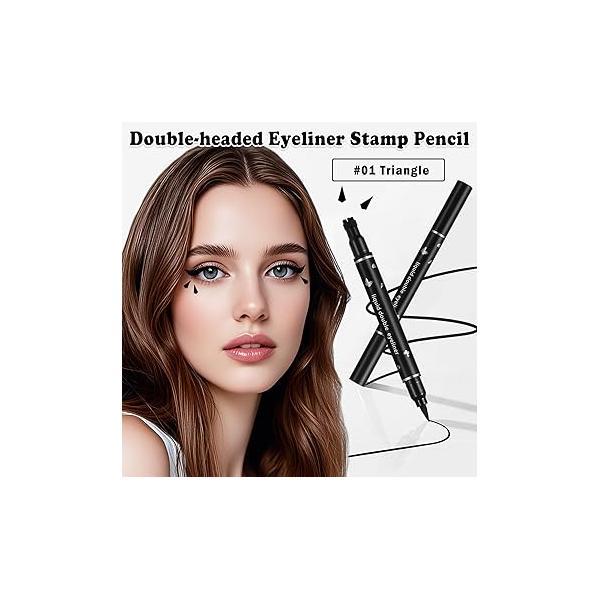 5PCS Liquid Winged Eyeliner Stamp Pen Set - Double-headed Black Eye Liner Pencil Long-lasting Waterproof for Makeup Star, Heart, Flower, Butterfly, Triangle