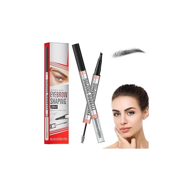 2-in-1 Eyebrow Pencil with Gel,2025 NEW Waterproof Magic Pencil,Dual-Ended 3D Microblading Pen 4 Tip & Brush, Makeup Long-Lasting for Women (Black)