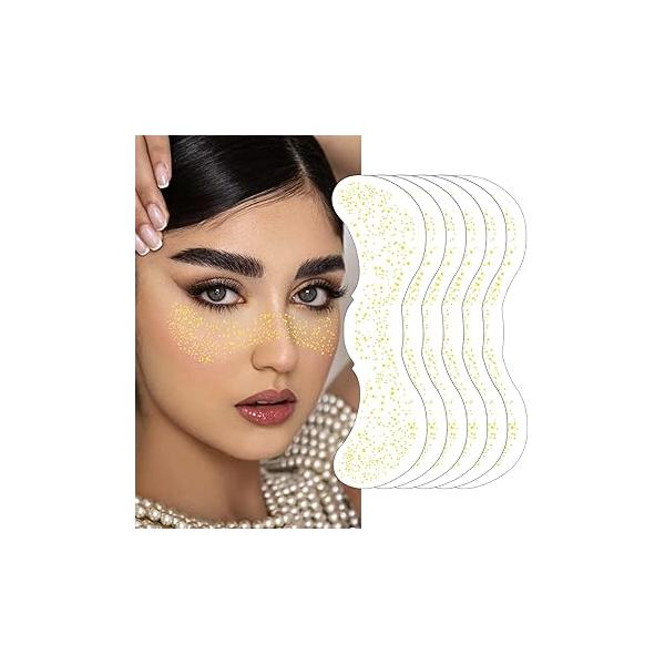 6 Pcs Silver Long Lasting Glitter Freckles, Cute Sparkle Makeup Patches, Waterproof Temporary Face Tattoo,Party Rave Accessories (Silver Pattern 1)
