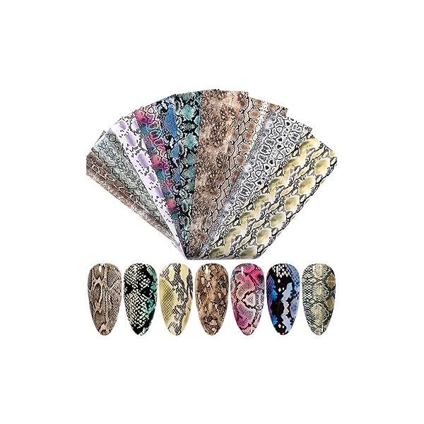 Snake Nail Foil Transfer Stickers Art Supplies, Laser Decals, Holographic Print Nails Foils Design for Women Girls Manicure Tip Decor Acrylic Charms Decorations (10 Sheets)