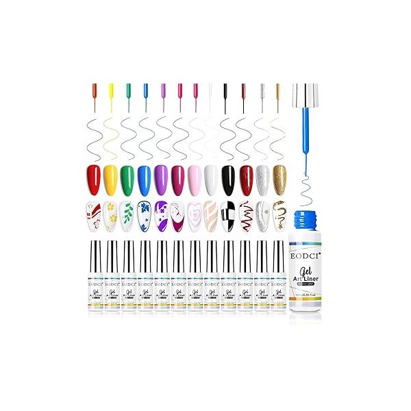 Nail Art Liner Set 6 Pcs Black White Red Gold Silver Glitters Colors Paint Swirl Built Thin Brush in Bottle Soak off Led Lamp Gel Polish Manicure Kits
