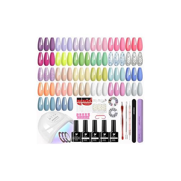 PHOENIXY 47 PCS Gel Nail Polish Kit with U V Light 48W, 26 Classic Colors Set 4 Bottle Base Top Coat Art Decorations Manicure Tools DIY Salon Home Gifts For Women SS9026