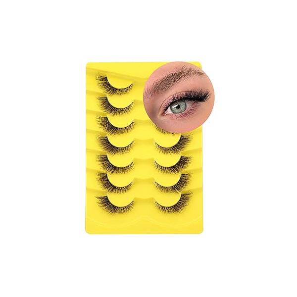 False Lashes Natural Look Faux Mink Eyelashes Wispy Cat Eye That Like Extensions Clear Band Lash Fake Eyelash Strip Pack