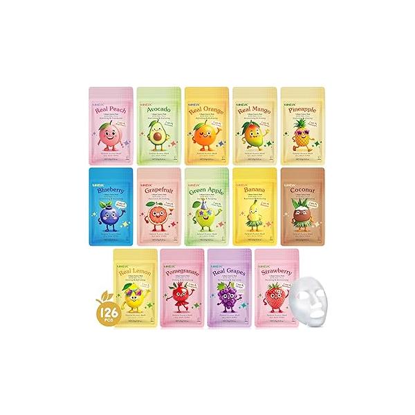 14 Pack Fruit Face Masks Skincare for Kids, Sheet Hydrating Facial Mask All Skin Types, Bulk Collagen Women Care, Birthday Party Spa Gifts Teens Girls