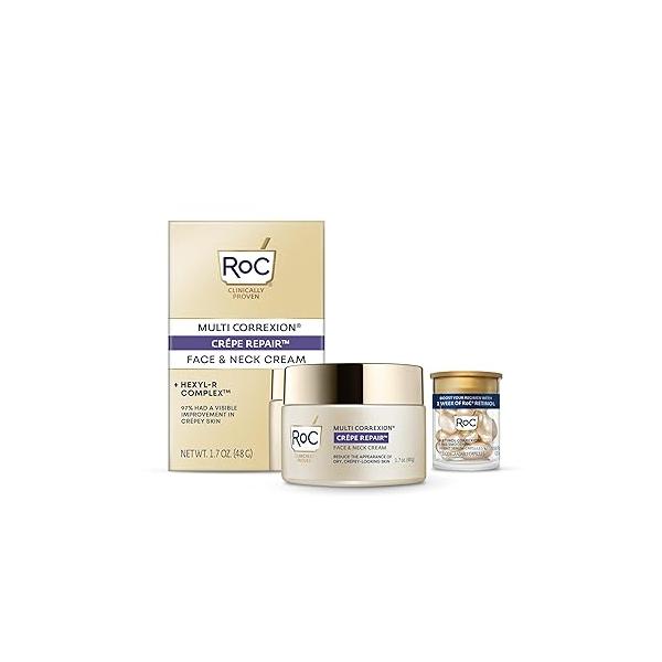 RoC Crepe Repair Anti Aging Daily Face Moisturizer & Neck Firming Cream (1.7 oz) + Retinol Wrinkle Smoothing Capsules (7 CT), Skin Care Routine for Women and Men