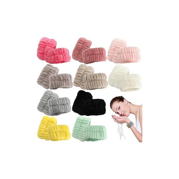 20 Pcs Wrist Bands for Washing Face, Elastic Absorbent Face Wristbands, Women's Towels Spa Wristbands Stop Water from Flowing Down Your Arm (Style 1)
