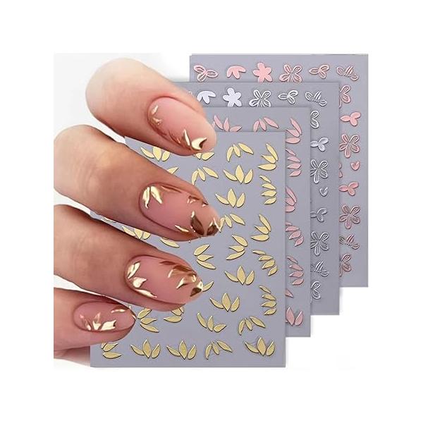 3D Nail Stickers Plant Leaf Art for Designs Retro Botanical Leaves Flower Decals Supplies Foliage Sticker Nails Spring Summer Decor