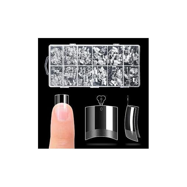 Buqikma 500PCS Short Nail Tips for Acrylic Nails - Clear False Artificial Manicure with Box（Pink Box Tips）
