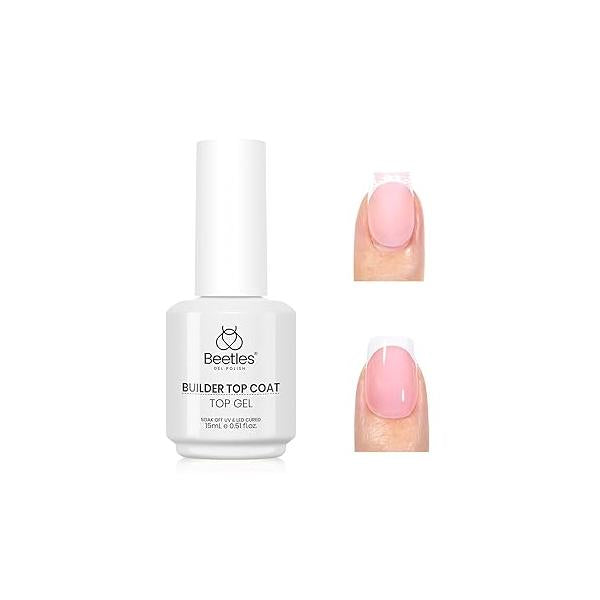 Beetles Builder Top Coat Gel, Protect French Nail Tips Chipping for High Glossy Shiny Long-Lasting No Wipe Rubber Coat(15ml)