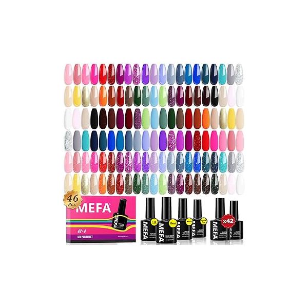 MEFA 35 Pcs Gel Nail Polish Set, 32 Colors Summer Neon Rainbow Bright Yellow Hot Pink Art Manicure DIY Decoration Beginners Salon Home Gift for Women