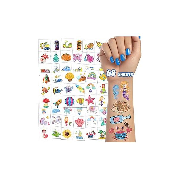 408 PCS Individually Wrapped Kids Tattoos for Party Supplies, 68 Sheet Temporary Stickers, Birthday Bags Stuffers Fillers favors Decorations (Metallic)