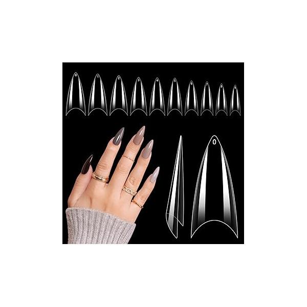 Clear Stiletto Nail Tips, No C Curve Medium Tip for Acrylic Nails Professional, 550PCS Soft Gel Tips Half Cover Almond Fake Extension Salon Home DIY