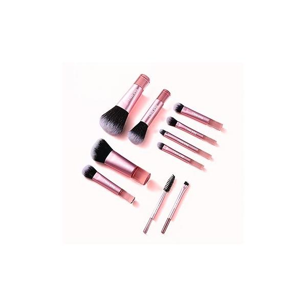 B&R MALL Mini Makeup Brush Set - Super Soft Brushes for Flawless Foundation, Concealer, Eyeshadow & More | 10-Piece Compact Kit with Stylish Storage Box, Perfect On-the-Go Touch-Ups (Pink)