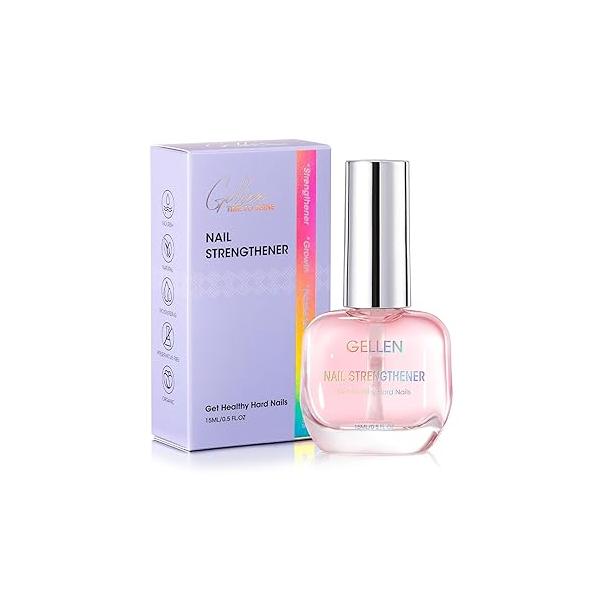 Gellen Nail Strengthener, 4-in-1 Repair Serum & Growth Hardener for Thin Damaged Nails, Protein Keratin Calcium Ridge Filler Stronger Nails Care Treatment, Air Dry Clear Finish Sakura Scent