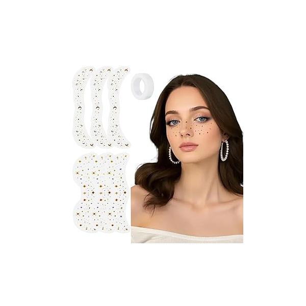 Glitter Freckles Face Tattoo, Gold Temporary Tattoos,Sparkle Makeup Patches, Cute & Waterproof Accessories For Women Girls, 6 Pcs (Set B（3pcs brown+3pcs rose gold)）)