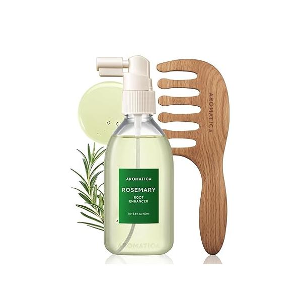 AROMATICA Rosemary Root Enhancer & Wooden Scalp Massager Set - Hair with Water Serum for Growth, care women, Dry treatment set