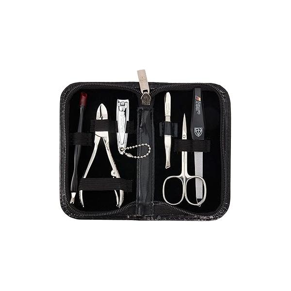 3 Swords Germany - brand quality 6 piece manicure pedicure grooming kit set for professional finger & toe nail care scissors clipper fashion leather case in gift box, Made Solingen (83202)