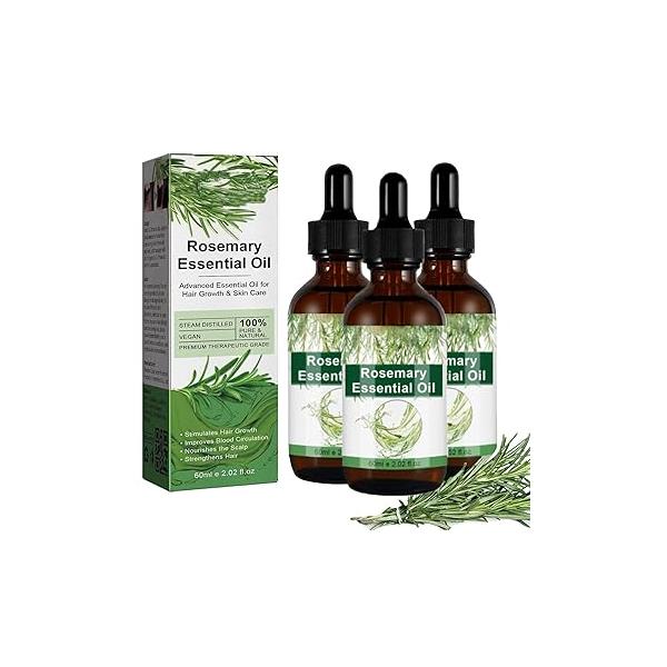 Aceite de Romero para El Cabello, Crecimiento, Gotero Estimular el Crecimiento del Cabello y Prevenir la Caída, 60ML