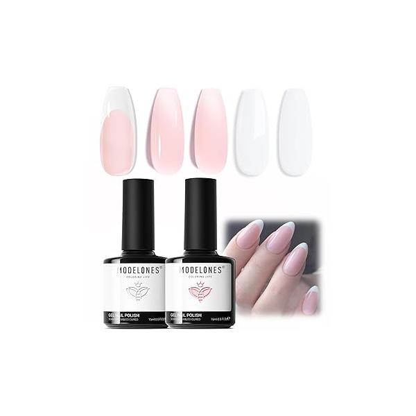 Modelones Gel Nail Polish Set, 2 Pcs 15 ML Black and White Soak Off LED Pastel Summer Nails Art Manicure Home DIY Gift For Women Girl