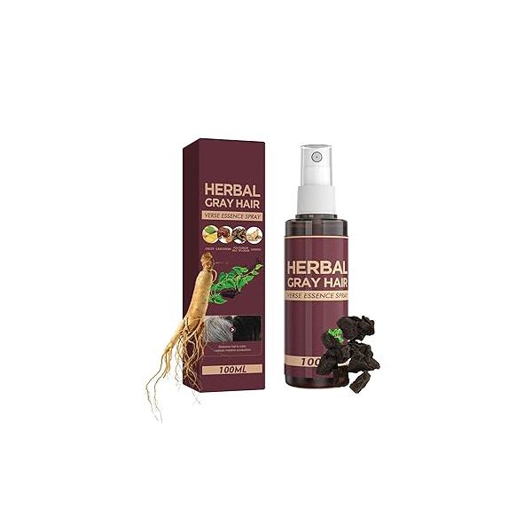 Herbal Gray Hair Essence Spray, Polygonum Multiflorum Black Reverse Darkening Conditioner, Natural Color Restoration, 100ml