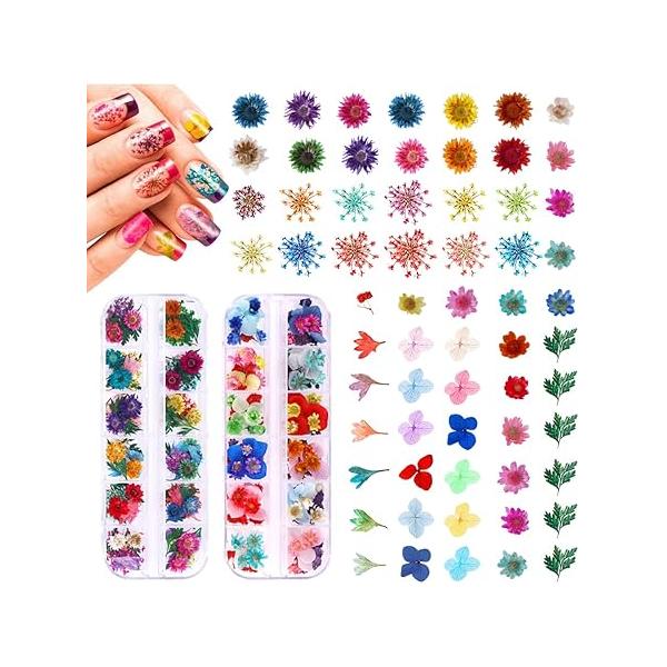216PCS Dried Flowers - Nail Art Accessories Kits, 57 Color Lovely Natural for Resin Molds and Nails, YWLI