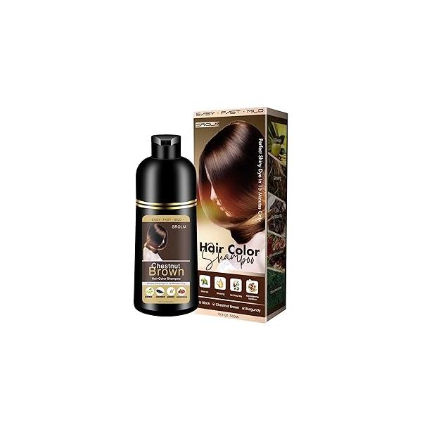 All-in-1 Hair Dye Shampoo for Women & Men - Natural Black Color to Cover Gray Hair, Herbal Formula with Ginseng He Shou Wu, Gentle Coverage (Chestnut Brown)