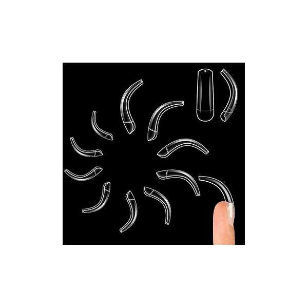 100 pcs Long Hawk Curved Nail tips, Clear Cystal Extra Super Extreme Deep Curve Half Cover Tapered Square Eagle Claw Soft Gel False Extension for Acrylic Nails x 10 Sizes in Box