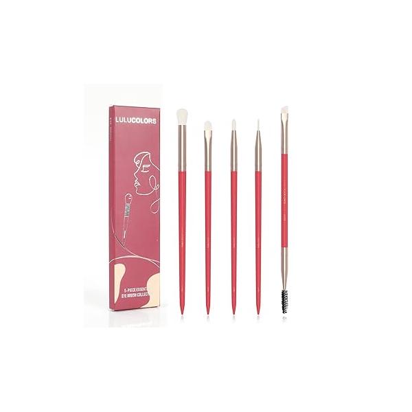 5-Piece Eye Makeup Brush Set - Pink Wooden Handles Soft, Dense Synthetic Bristles Includes Blending, Mini Concealer, Detail, Eyeliner, and Dual-Ended Eyebrow -Eye Kit