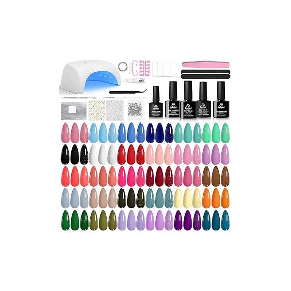 Beetles Gel Nail Polish Kit with U V Light 53 Pcs Emotional Spectrum 32 Colors Base and Matte&Glossy Top Coat Soak Off Pink Red Color All Season Manicure Tools Decoration Plus