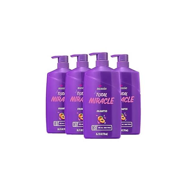 Aussie Total Miracle with Apricot & Macadamia Oil, Paraben Free Shampoo, 26.2 fl oz Pack of 4