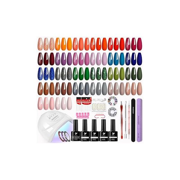 PHOENIXY 47 PCS Gel Nail Polish Kit with U V Light 48W, 26 Classic Colors Set 4 Bottle Base Top Coat Art Decorations Manicure Tools DIY Salon Home Gifts For Women SS9026
