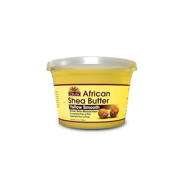Okay Yellow Shea Butter for Hair and Skin - Raw African Women Men, Daily Moisturizer Face Body, Helps with Stretch Marks, Soothes Dryness 13 oz Jar (Pack of 1)