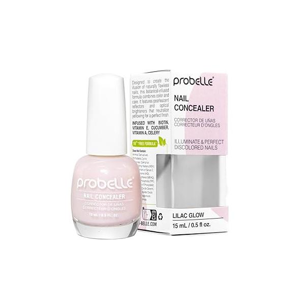 Probelle Illuminating Nail Concealer, Sheer Long Lasting Brightening Polish for yellowing discolored nails, perfect finish damaged nails with imperfections, Vegan, Gluten Free, Lilac Glow