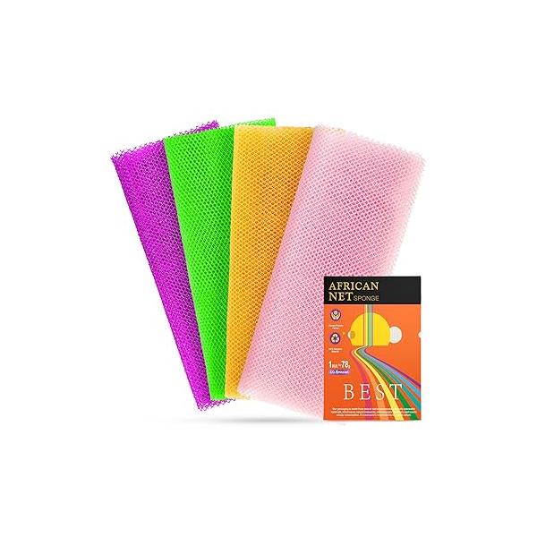 3 Pieces Exfoliating Washcloth Shower Towel African Net Sponge Japanese Wash Cloth Face Loofah Body Scrubber for Exfoliation