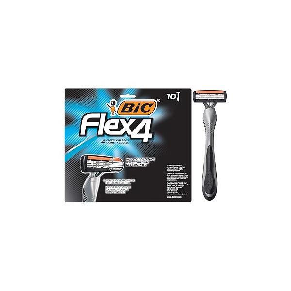BIC Flex 4 Sensitive Disposable Razors For Men, a Smooth, Ultra-Close and Comfortable Summer Shave, 10 Piece Razor Set