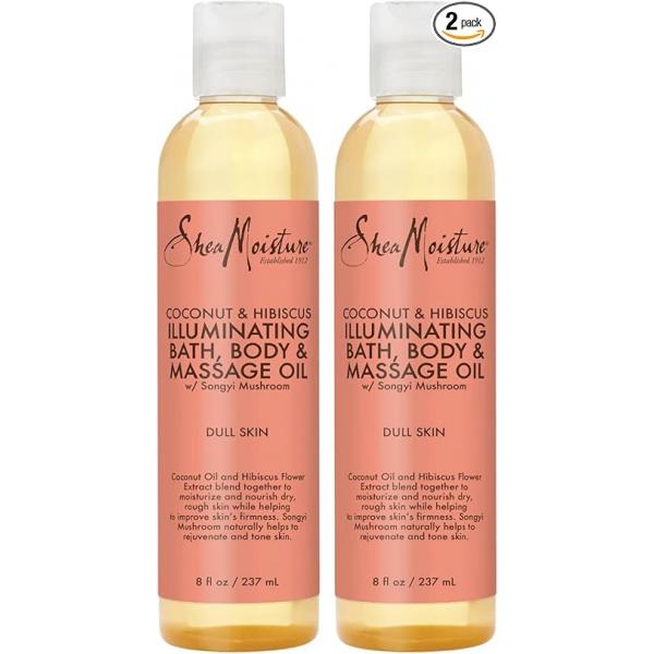 SheaMoisture Bath, Body & Massage Oil, Coconut Hibiscus, 2-Pack - Illuminating Moisturizer for Dry Skin, 8 Oz Ea