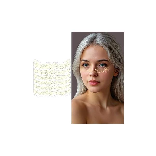 6 Pcs Silver Long Lasting Glitter Freckles, Cute Sparkle Makeup Patches, Waterproof Temporary Face Tattoo,Party Rave Accessories (Silver Pattern 1)