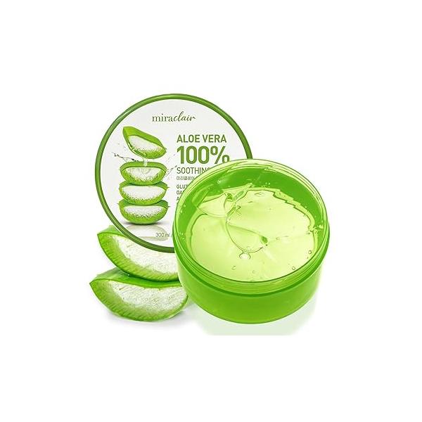Aloe Vera Gel for Face, Skin, Hair & Sunburn Relief, Made with 100% Pure All Skin Types. in Korea. 300ml (10.1fl.oz) (1)