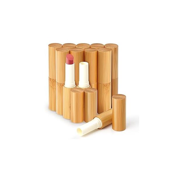 AUHOKY 12Pcs Bamboo Empty Lipstick Tubes, 5.5g Refillable DIY Lip Balm Tube Containers with Clear PP Plastic Inner, Cosmetic Gloss Deodorant Case Holder For Women Girls Makeup